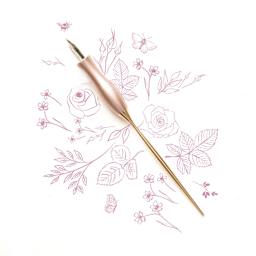 Tom’s Studio Bloom Straight Calligraphy Dip Pen - Peony with artwork
