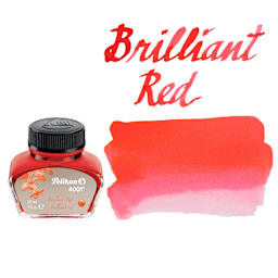 Pelikan 4001 Fountain Pen Ink - Brilliant Red, bottle and swatch