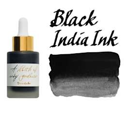 Tom's Studio Calligraphy Ink - Black India Ink, 30 ml bottle and swatch