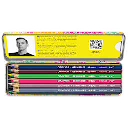 Caran d'Ache Germanier Creative Color Pencils, tin case open chosing QR code to online class