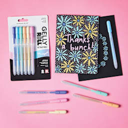 Sakura Gelly Roll Retractable Moonlight Pens - Set of 6, Pastel, doodles on black paper.