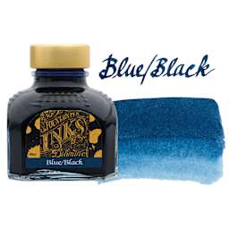 Diamine Fountain Pen Ink - Blue/Black, 80 ml bottle with swatch
