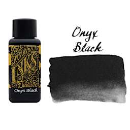 Diamine Fountain Pen Ink - Onyx Black, 30 ml bottle with swatch