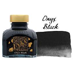 Diamine Fountain Pen Ink - Onyx Black, 80 ml bottle with swatch