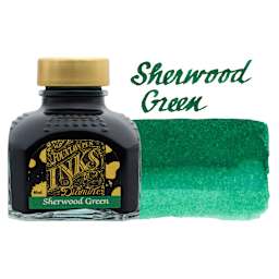 Diamine Fountain Pen Ink - Sherwood Green, 80 ml bottle with swatch