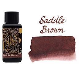Diamine Fountain Pen Ink - Saddle Brown, 30 ml bottle with swatch