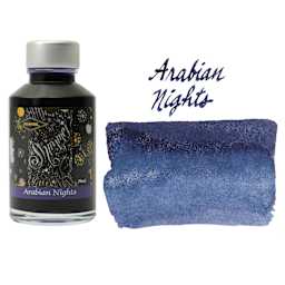 Diamine Shimmer Fountain Pen Ink - Arabian Nights, 50 ml bottle and swatch