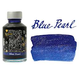 Diamine Shimmer Fountain Pen Ink - Blue Pearl, 50 ml bottle and swatch