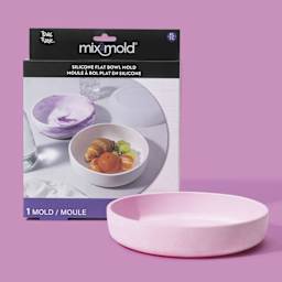 Brea Reese Mix2Mold Silicone Bowl Mold - Flat - front of packaging and finished bowl example
