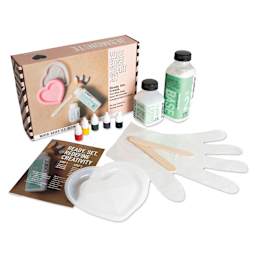 Jesmonite AC100 Eco-Resin Starter Kit - Wide Edge Heart packaging with contents
