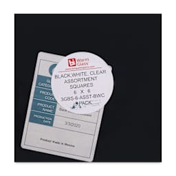 Oceanside Glass Fusible Glass Sheets - Black, White, and Clear, 6" x 6", Pkg of 3 (stacked and packaged)