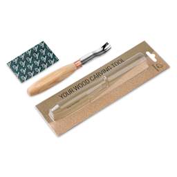 BeaverCraft Compact Short Bent Wood Carving Gouge - 3.15" Blade contents with packaging