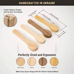 BeaverCraft Wooden Spoon Carving Blank Set - Set of 4, Cherry, Linden, Mulberry and European Walnut Wood dimensions and info