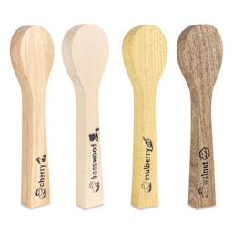 BeaverCraft Wooden Spoon Carving Blank Set - Set of 4, Cherry, Linden, Mulberry and European Walnut Wood with coinciding designs