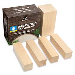 BeaverCraft Basswood Carving Block Set - Pkg of 5, Assorted Sizes contents with packaging