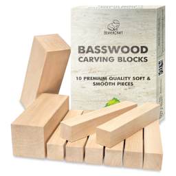 BeaverCraft Basswood Carving Block Set - Pkg of 10, Assorted Sizes contents with packaging