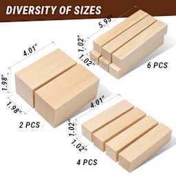 BeaverCraft Basswood Carving Block Set - Pkg of 12, Assorted Sizes showing measurements