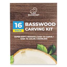 BeaverCraft Basswood Carving Block Set - Pkg of 16, 1" x 1" x 6" Blocks front of packaging