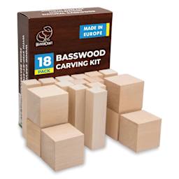 BeaverCraft Basswood Carving Block Set - Pkg of 18, Assorted Sizes contents with packaging