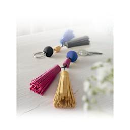 Staedtler Fimo Leather Effect Tassel Kit - 4 Finished Tassels shown on table