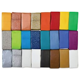 Sculpey Premo and Souffle Multipack - Metallic and Glitter Faux Suede, Set of 24 contents