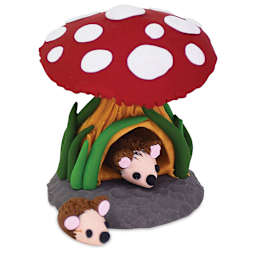 Sculpey Clay Crafts Ultimate DIY Kit finished hedgehog mushroom house