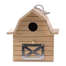 Park Lane Unfinished Wood Birdhouse - Barn with Metal Details, front