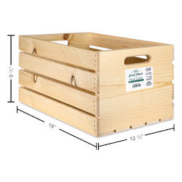 Good Wood by Leisure Arts Pine Crate - Unfinished, displaying measurements
