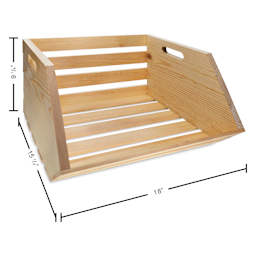 Good Wood by Leisure Arts Pine Crate - Unfinished, Open Front, displaying measurements