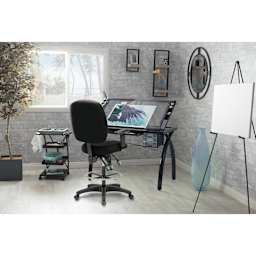 Studio Designs Winslow Drafting Chair, demonstration of the chair in an art studio. 