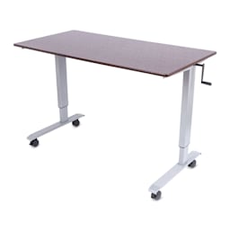 Luxor High Speed Crank Adjustable Stand Up Desk - Dark Walnut with Silver Frame, 59" W - angled