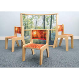 Whitney Brothers Nature View Season Chair - Autumn, 10" H - three chairs next to forest backdrop