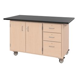 Hann Mobile Project Workcenter - Natural with Black Laminate Top 60" x 30"