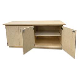 Hann Storage Bench - 4 Doors, Maple Grain HPL Top, with doors open on right side