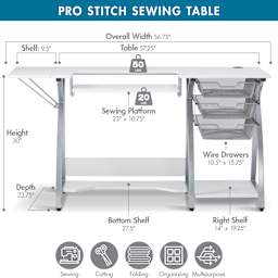Studio Designs Pro Stitch Sewing Table with dimensions