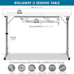 Studio Designs Rollaway II Sewing Table with dimensions