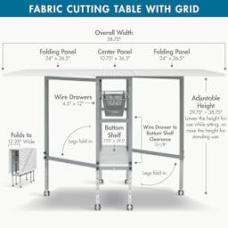 Studio Designs Sew Ready Cutting Table with Grid - table dimensions