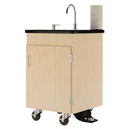 Diversified Spaces Mobile Hand Wash Station - Single Foot Pump, Maple, 24"W x 24"D x 36"H (Front, Angled view)