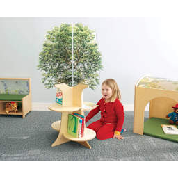Whitney Brothers Nature View Tree Book Shelf (Child sitting on floor next to tree book shelf)
