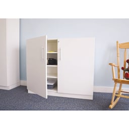 Whitney Brothers White Lockable Wall Cabinet (Cabinet with a door open)
