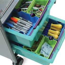 Gratnells MakerHub Cart - Silver with Kiwi - Open Storage Trays (art supplies not included)