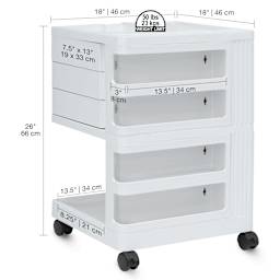 Studio Designs Kubx Pro Mobile Storage Cart - White (Cart with dimensions)