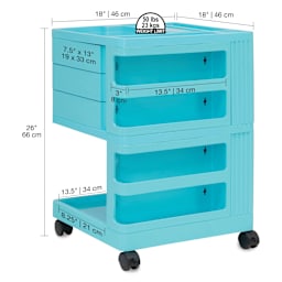 Studio Designs Kubx Pro Mobile Storage Cart - Turquoise (Cart with dimensions)