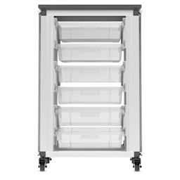 Modular Storage Cabinet, front view of the single module with 6 small bins. 