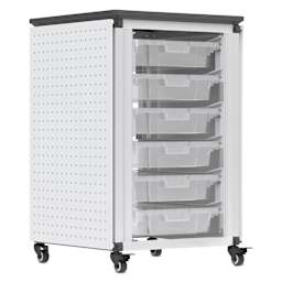 Modular Storage Cabinet, pegboard side of the single module with 6 small bins. 