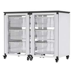 Modular Storage Cabinet, whiteboard side of the 2 side-by-side module with 6 large bins. 