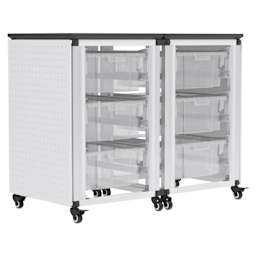 Modular Storage Cabinet, pegboard side of the 2 side-by-side module with 6 large bins. 