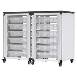 Modular Storage Cabinet, whiteboard side of the 2 side-by-side module with 12 small bins. 