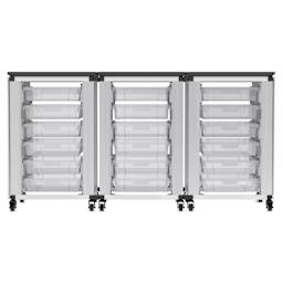Modular Storage Cabinet, front view of the 3 side-by-side module with 18 small bins.