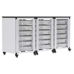 Modular Storage Cabinet, pegboard side of the 3 side-by-side module with 18 small bins.